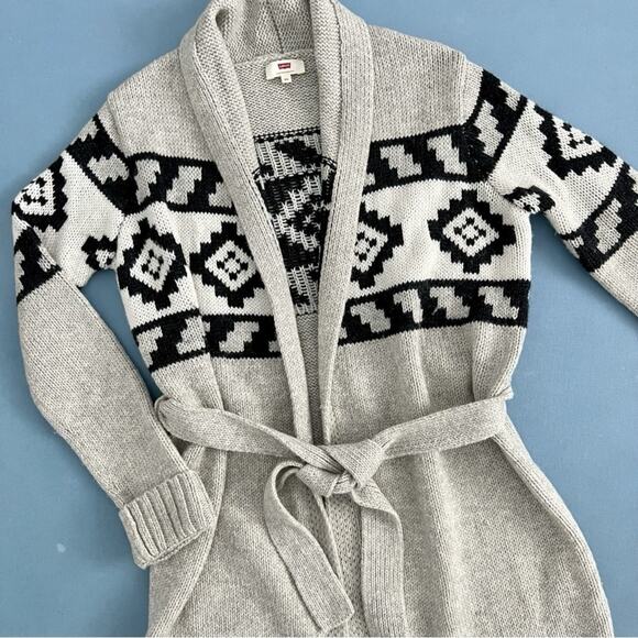 Levi’s Knit Tie Gray Southwestern Wool Blend Open Front Cardigan Sweater - Picture 8 of 10